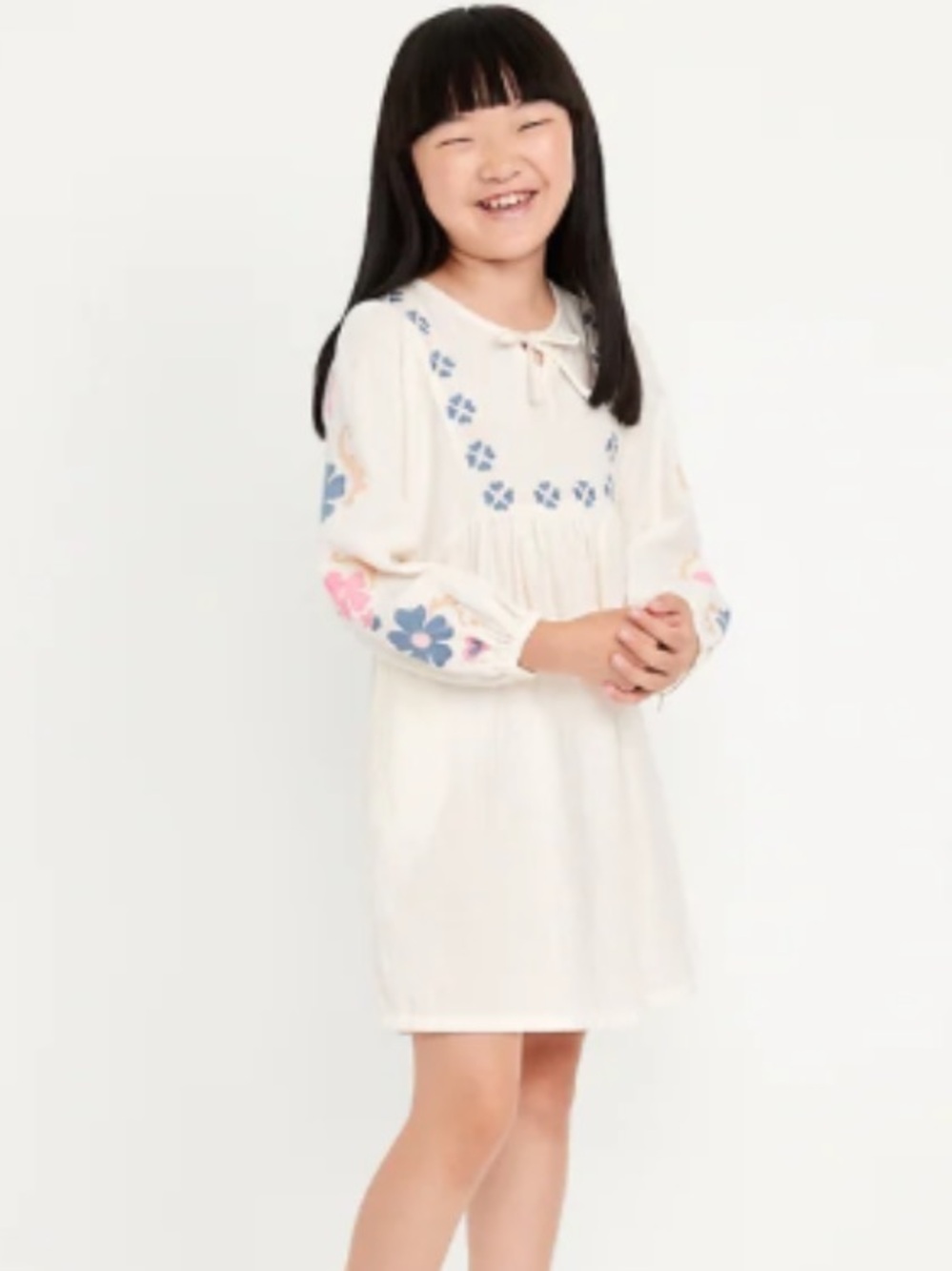 OLD NAVY Girl’s  Long-Sleeve Double-Weave Embroidered Swing Dress | L 10-12 Plus